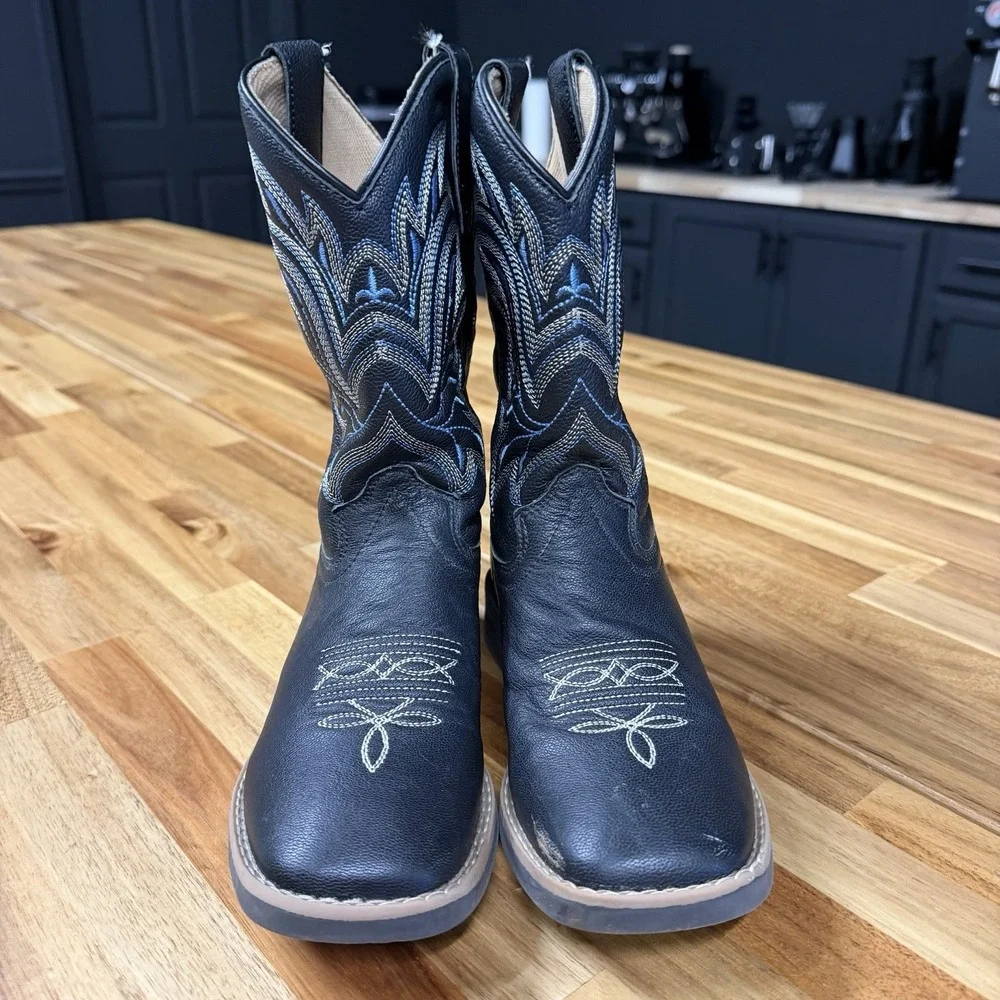 Cowboy Legend Kids Size 2 Black Western Cowboy Boots Square Toe 1418-30K-CTR